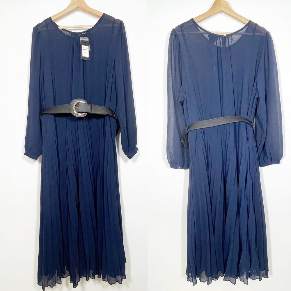 NWT City Chic Love Pleat Dress Long Sleeves Belted Navy Sz L 20 - Picture 4 of 16